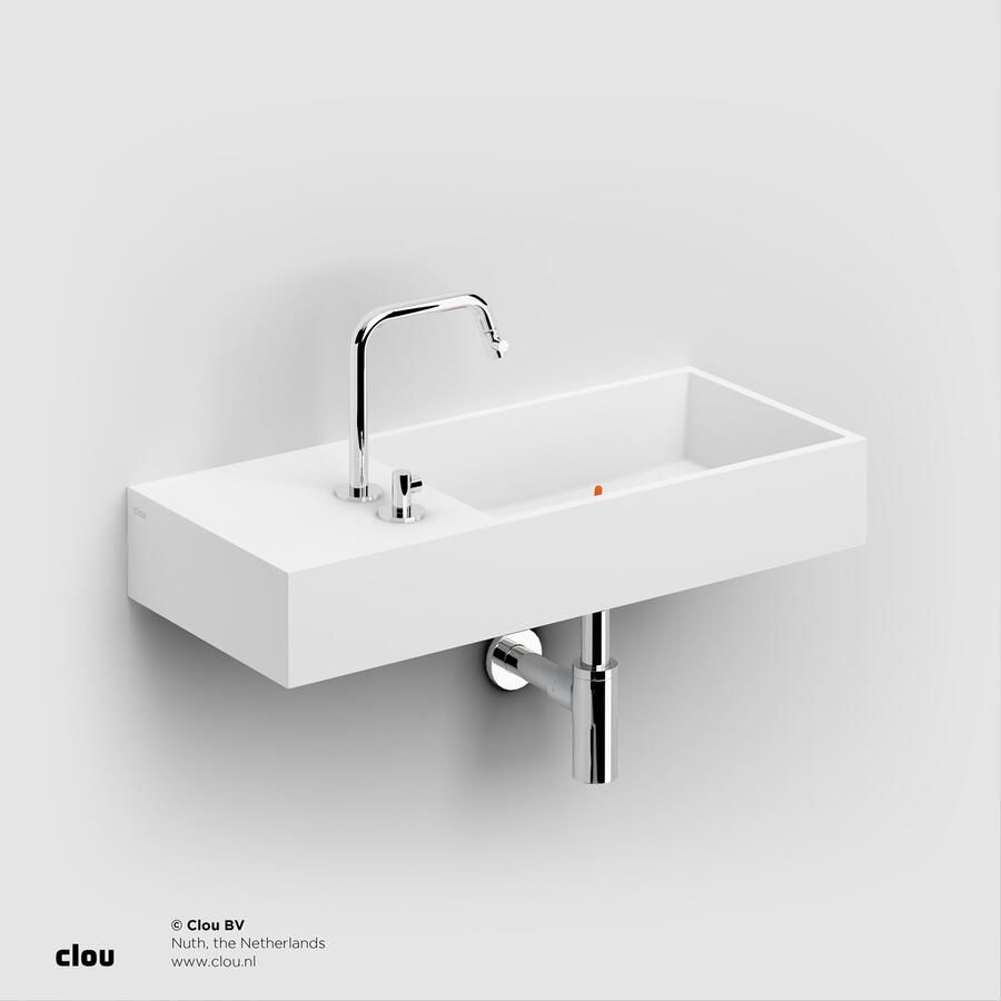 Clou Wastafel Wash Me Rechthoek Links 75x32x12cm Aluite Mat Wit 2 Voorbewerkte Kraangaten