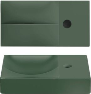 Clou Vale Fontein Met Kraangat Rechts Met Geïntegreerde Afvoer Mat Pijnboom Groen Keramiek 38 cm