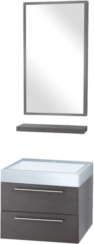 Differnz Force badmeubelset met spiegel planchet en wastafel met 1 kraangat 58 x 49 x 48 cm antraciet