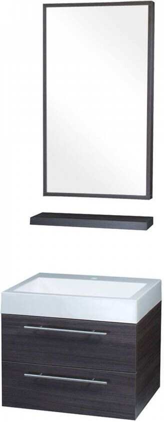 Differnz Force 58 badmeubelset met spiegel planchet en wastafel met 1 kraangat 58 x 49 x 48 cm eiken grijs