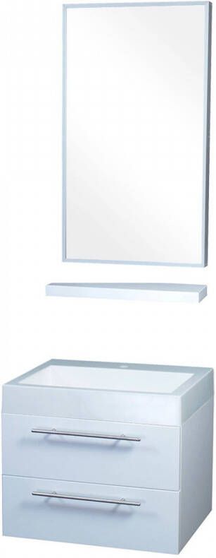 Differnz Force 58 badmeubelset met spiegel planchet en wastafel met 1 kraangat 58 x 49 x 48 cm wit