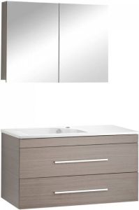 Differnz Style Badmeubelset 100cm Keramiek wastafelblad met standaard greep met spiegelkast met 1 wasbak Grijs Eiken 36.704.16