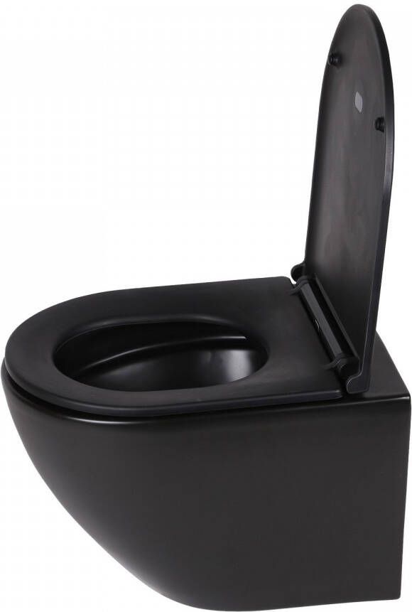 differnz Wandtoilet Rimless 49x36x37cm Inclusief Toiletbril Zwart