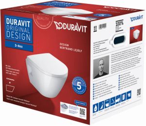 Duravit Toilet D-Neo Wand Compact Set Rimless Diepspoel 48 cm Hoogglans Wit