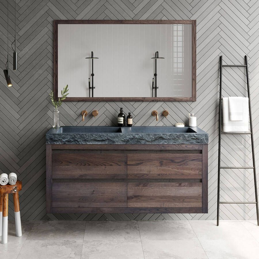 Forzalaqua Badkamermeubelset Palermo Graniet Gela 2.0 Charcoal 100 cm Met Spiegel Met 1 Kraangat