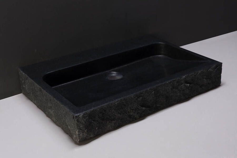 Forzalaqua Palermo wastafel 80.5x51.5x9cm Rechthoek 2 kraangaten Natuursteen Graniet gezoet & gekapt 8010280