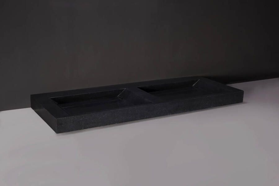 Forzalaqua Bellezza Doppio wastafel 160.5x51.9x9cm Rechthoek 2 kraangaten 2 wasbakken Natuursteen Graniet gezoet 100605