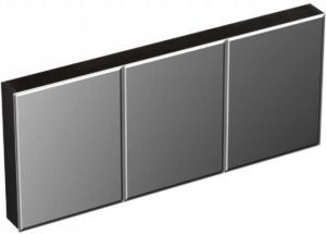 Forzalaqua Uni spiegelkast 160x68.5x12.5cm 3 draaideuren dubbelzijdig spiegelend Massief Eiken Black oiled 8070380