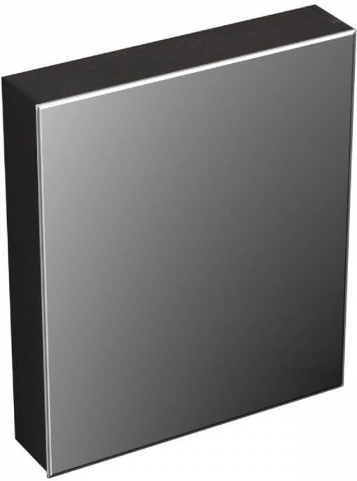 Forzalaqua Uni spiegelkast 59.5x68.5x12.5cm 1 draaideur rechts dubbelzijdig spiegelend Massief Eiken Black oiled 8070356