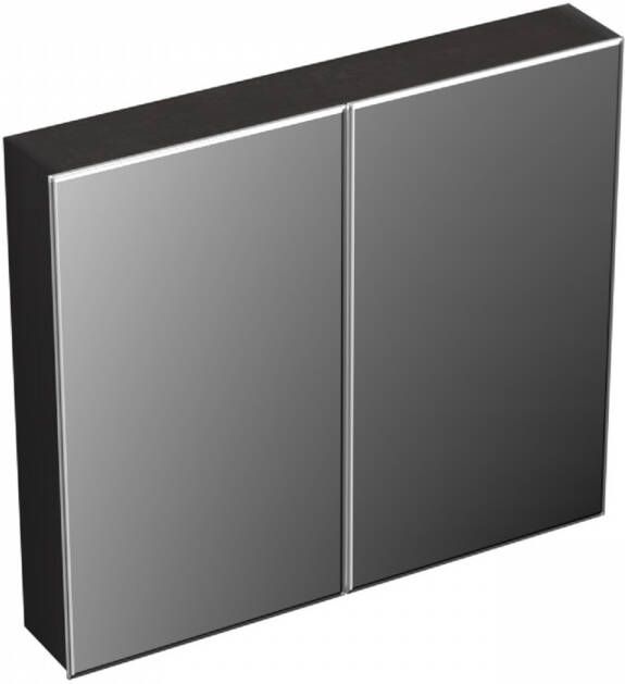Forzalaqua Uni spiegelkast 80x68.5x12.5cm 2 draaideuren dubbelzijdig spiegelend Massief Eiken Black oiled 8070360