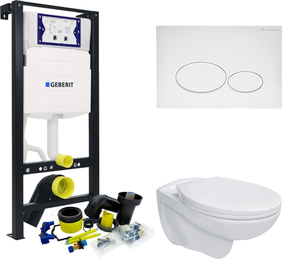 Geberit Toiletset Plieger Frame By met Basic Pro Randloos Toilet Wit Glans en Softclose Zitting