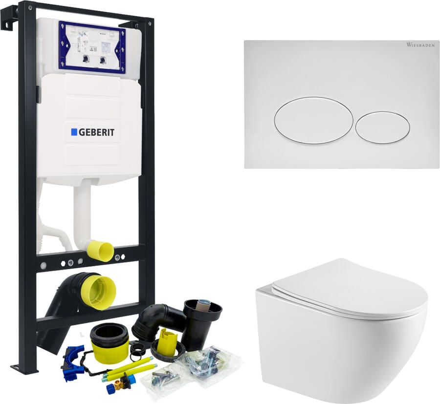Geberit Toiletset Plieger Frame By met Mudo randloos Toilet Mat Wit en Softclose Zitting