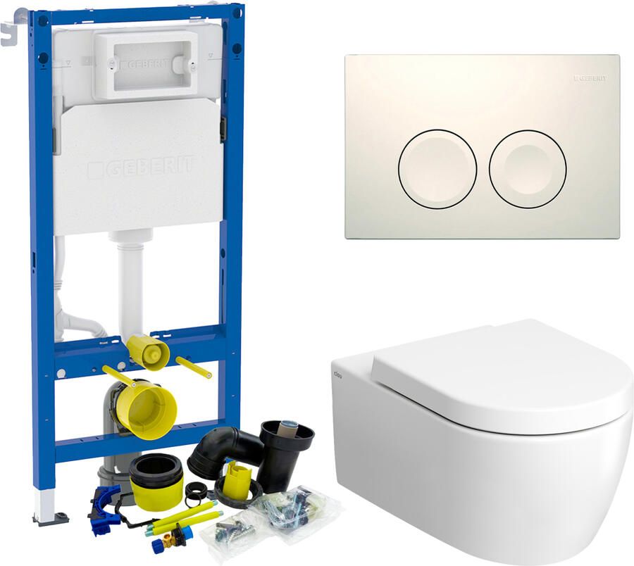 Geberit UP100 Toiletset Compleet | Inbouwreservoir | Wandcloset Met Drukplaat | Clou New Hammock 54 cm | Mat Wit