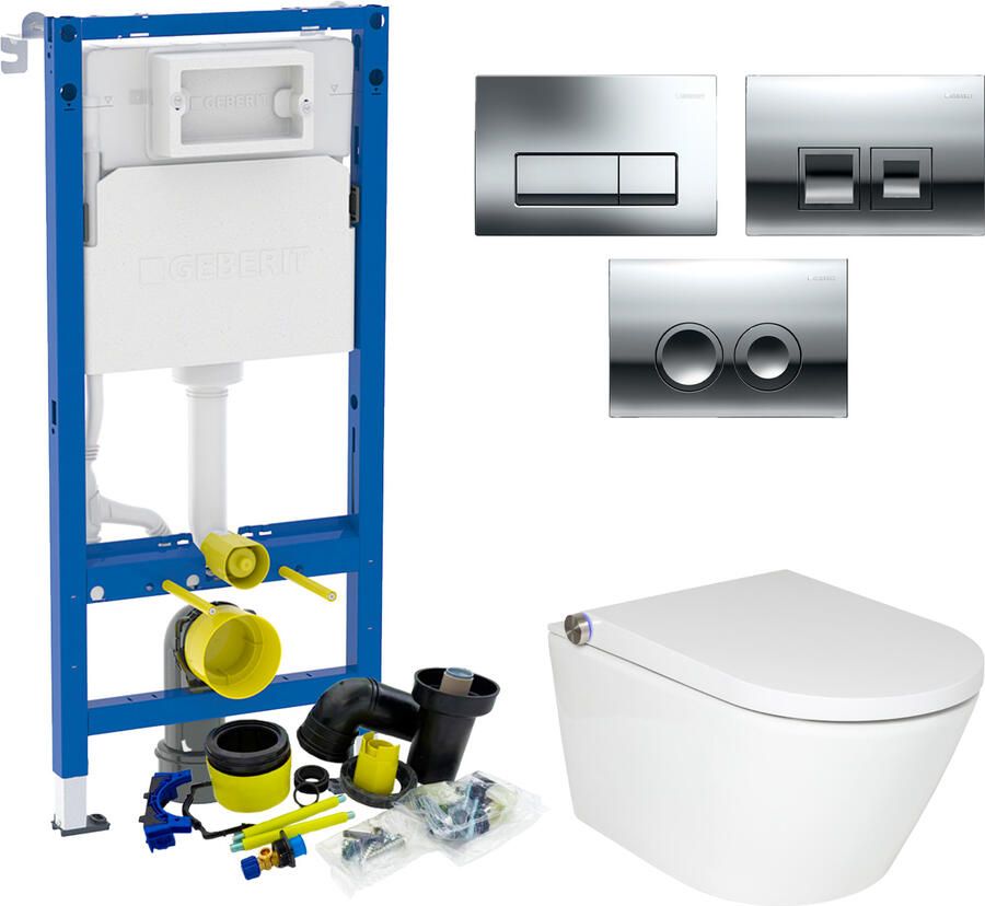 Geberit up100 Toiletset RapoWash Basic By | Met Bidetspoeler | Delta Drukplaat