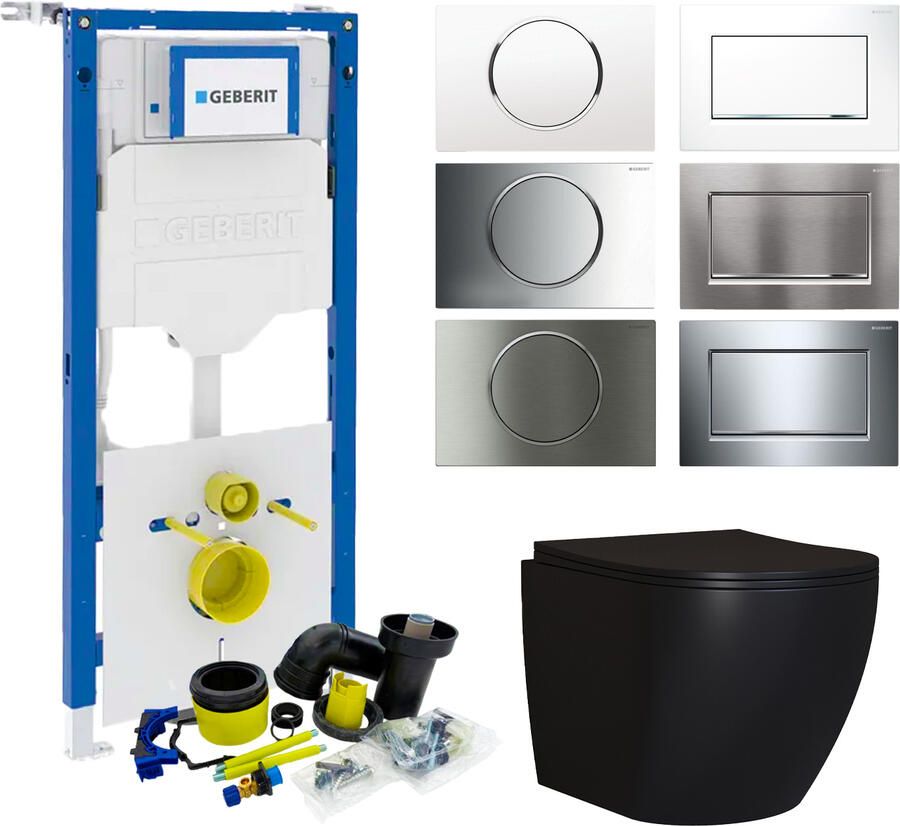 Geberit UP320 Mat Zwart Toiletset set65 Mudo Randloos met Sigma 10 Drukplaat