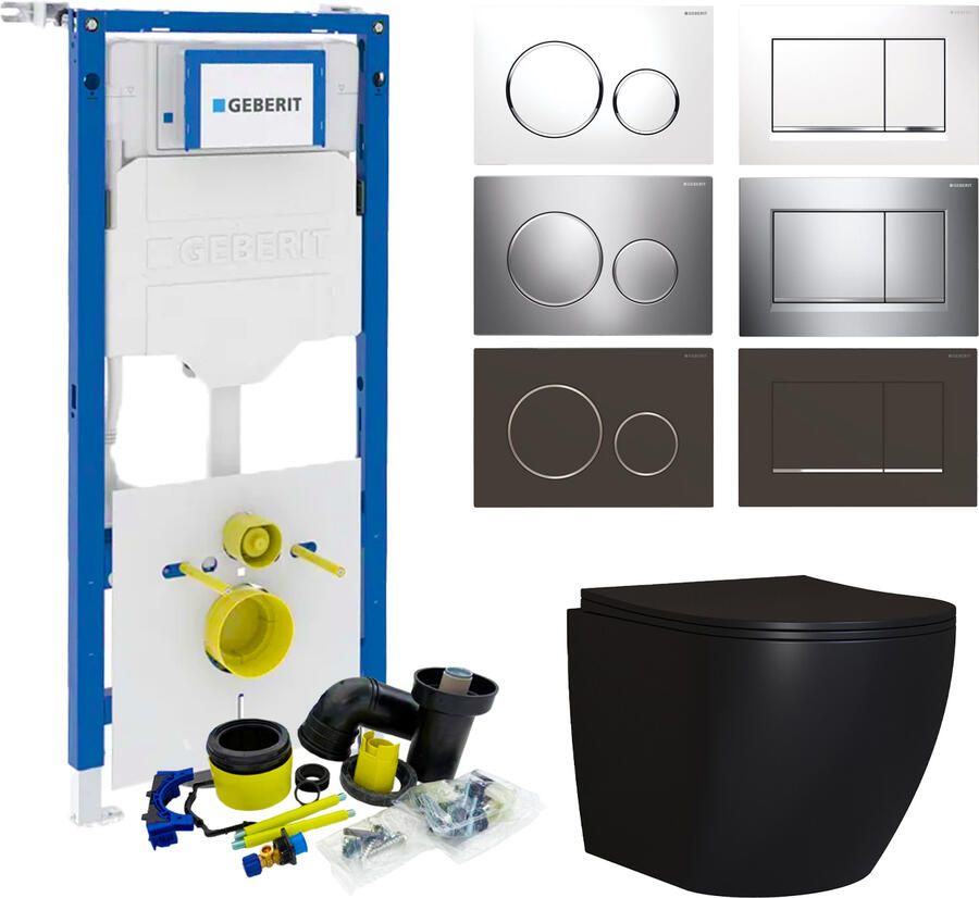Geberit UP320 Mat Zwart Toiletset set65 Mudo Randloos met Sigma 20 Drukplaat