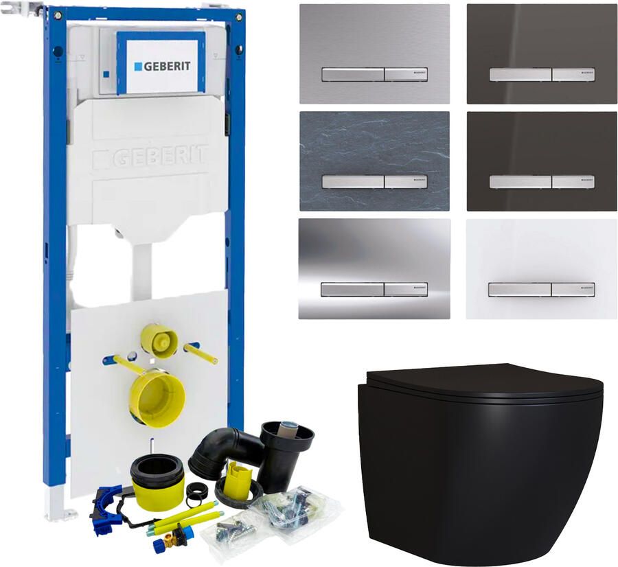 Geberit UP320 Mat Zwart Toiletset set65 Mudo Randloos met Sigma 50 Drukplaat