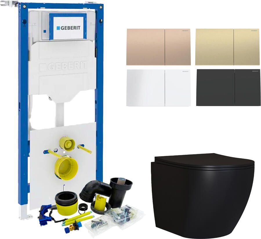 Geberit UP320 Mat Zwart Toiletset set65 Mudo Randloos met Sigma 70 Drukplaat