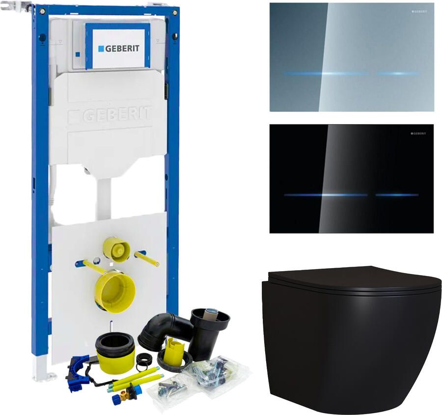 Geberit UP320 Mat Zwart Toiletset set65 Mudo Randloos met Sigma 80 Drukplaat