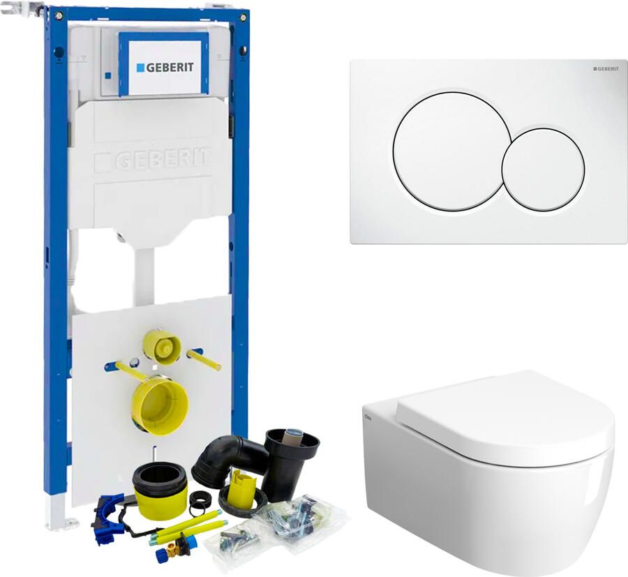 Geberit UP320 Toiletset Compleet | Inbouwreservoir | Wandcloset Met Drukplaat | Clou New Hammock 54 cm | Glans Wit