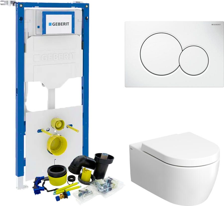 Geberit UP320 Toiletset Compleet | Inbouwreservoir | Wandcloset Met Drukplaat | Clou New Hammock 54 cm | Mat Wit