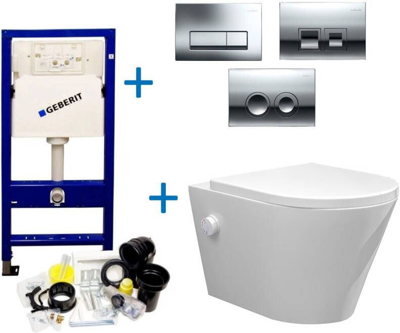 Geberit up100 Toiletset Bidesta | Rimless | Met Bidetkraan | Glans Wit | Delta Drukplaat