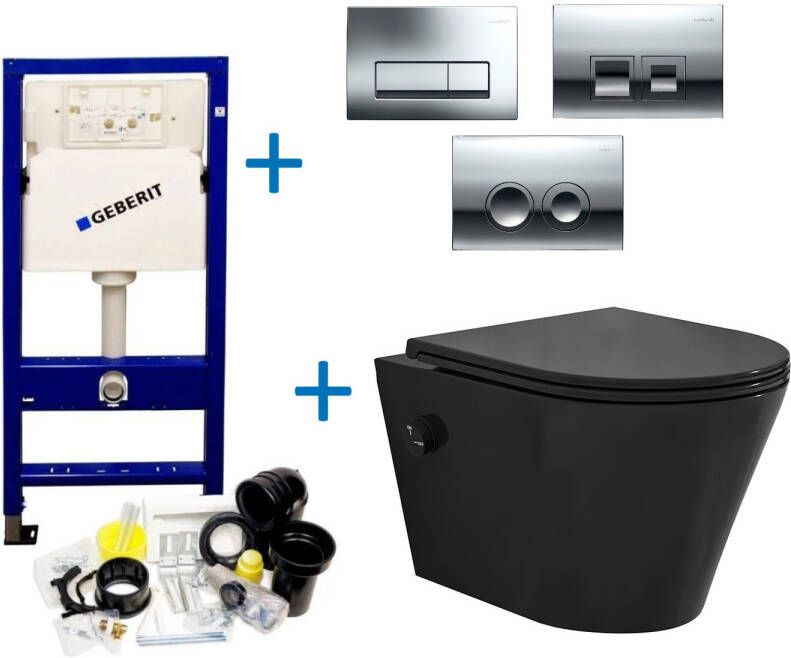 Geberit up100 Toiletset Bidesta | Rimless | Met Bidetkraan | Mat Zwart | Delta Drukplaat