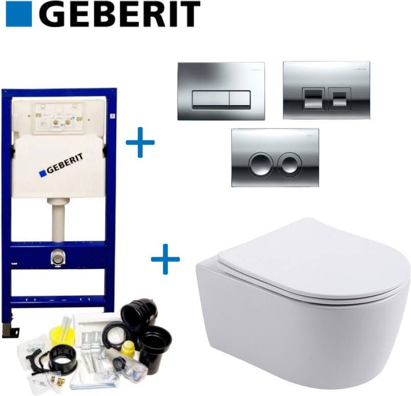 Geberit up100 Toiletset BWS Mudo | Randloos met Zitting | Mat Wit | Delta Drukplaat