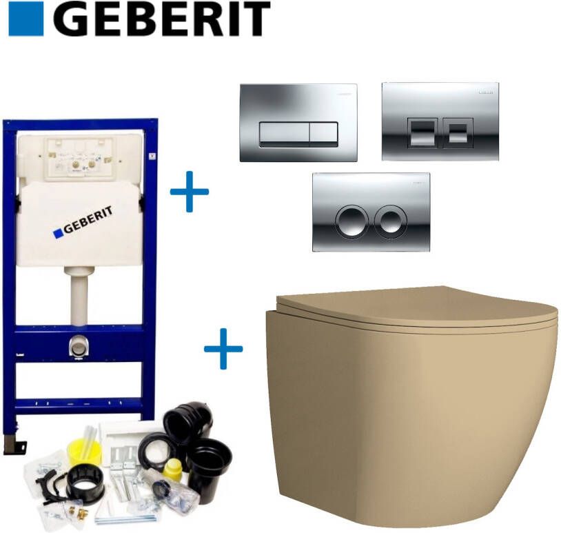 Geberit up100 Toiletset Mudo | Met Zitting | Mat Beige | Delta Drukplaat