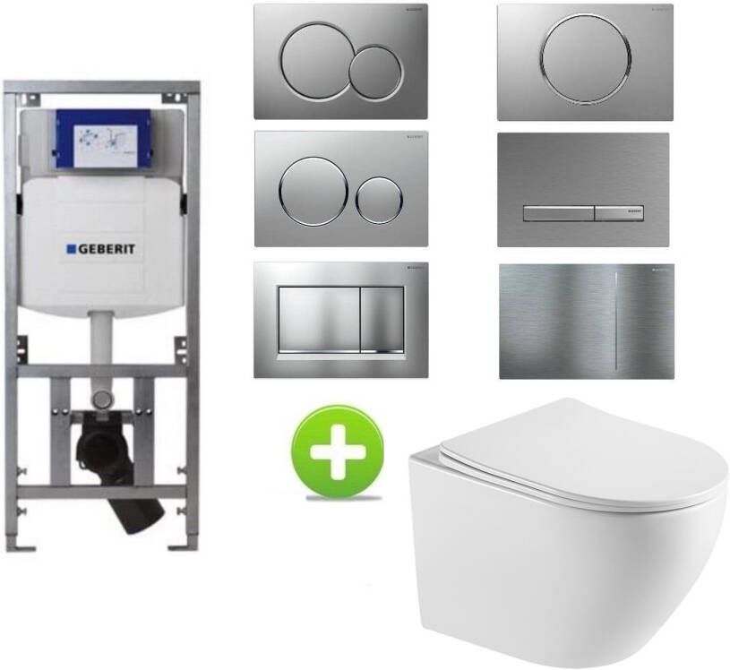 Geberit up320 Toiletset BWS Mudo | Randloos met Zitting | Mat Wit | Sigma Drukplaat