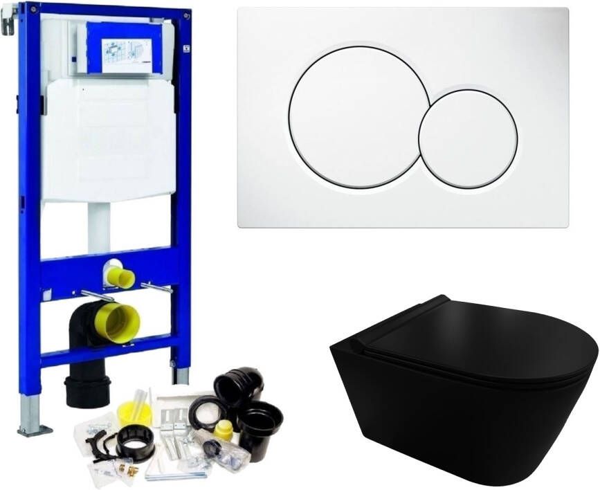 Geberit UP320 Toiletset set44 Civita Black Rimless Mat Zwart Met Sigma Drukplaat