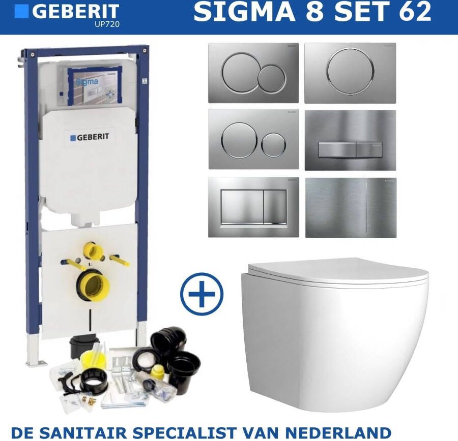 Geberit UP720 Toiletset Compleet | Inbouwreservoir | Sigma 8 Mudo Rimless | Met drukplaat | SET62