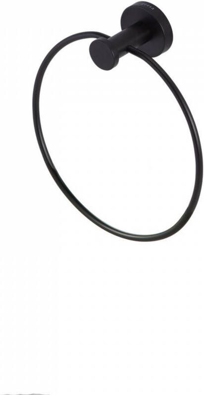 GEESA Nemox Black handdoekhouder ring rond rvs 1 stang ronde rozet hxdxl 201x61x183mm kleur zwart