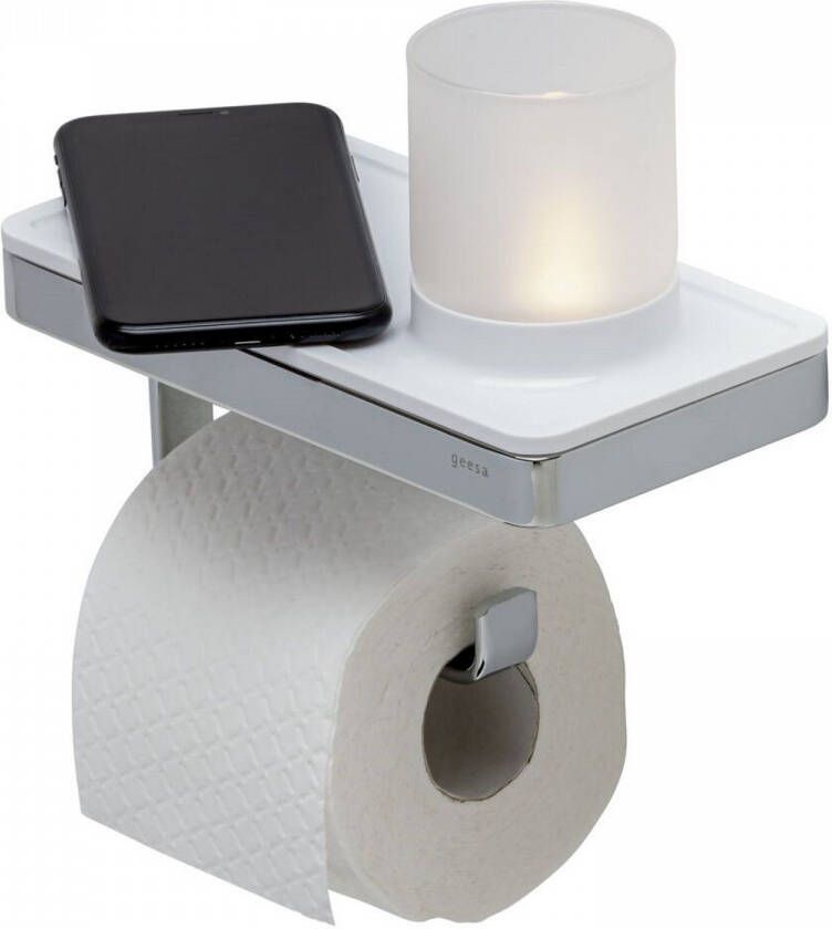 Geesa Frame Toiletrolhouder met planchet en (LED licht)houder Wit Chroom 91888902