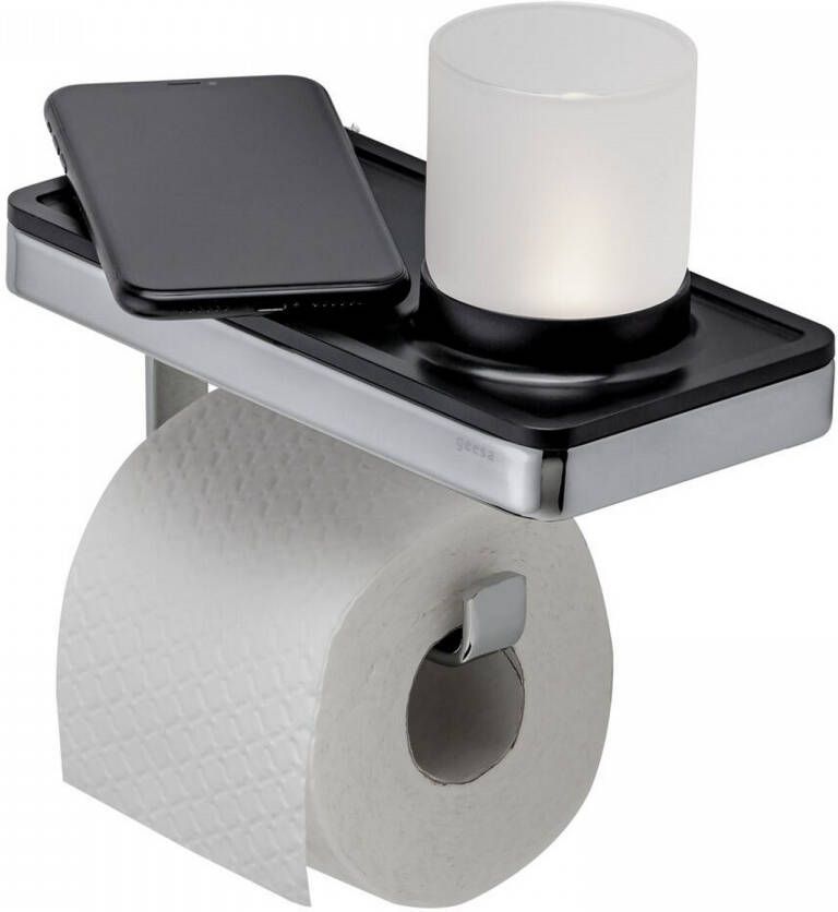 GEESA Frame toiletrolhouder met lichthouder kunststof messing verchroomd chroom mat zwart 918889 02 06