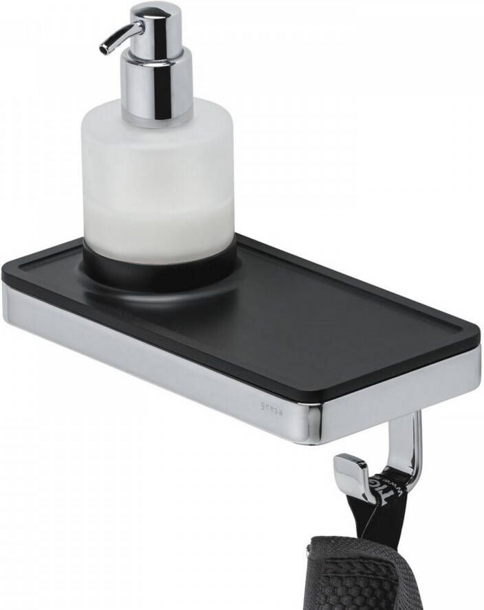 Geesa Frame Zeepdispenser met planchet en handdoekhaak Zwart Chroom 9188160206