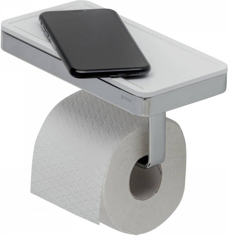 Geesa Frame toiletrolhouder met wit planchet 21x10 8x10 5cm chroom
