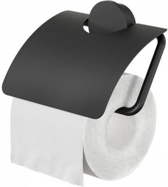 Geesa Opal toiletrolhouder met klep 14x1 9x14 2cm zwart