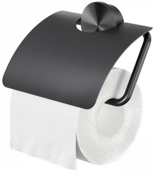Geesa Opal toiletrolhouder met klep 14 x 2 3 x 13 7 cm zwart metaal geborsteld