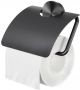 Geesa Opal toiletrolhouder met klep 14 x 2 3 x 13 7 cm zwart metaal geborsteld - Thumbnail 1