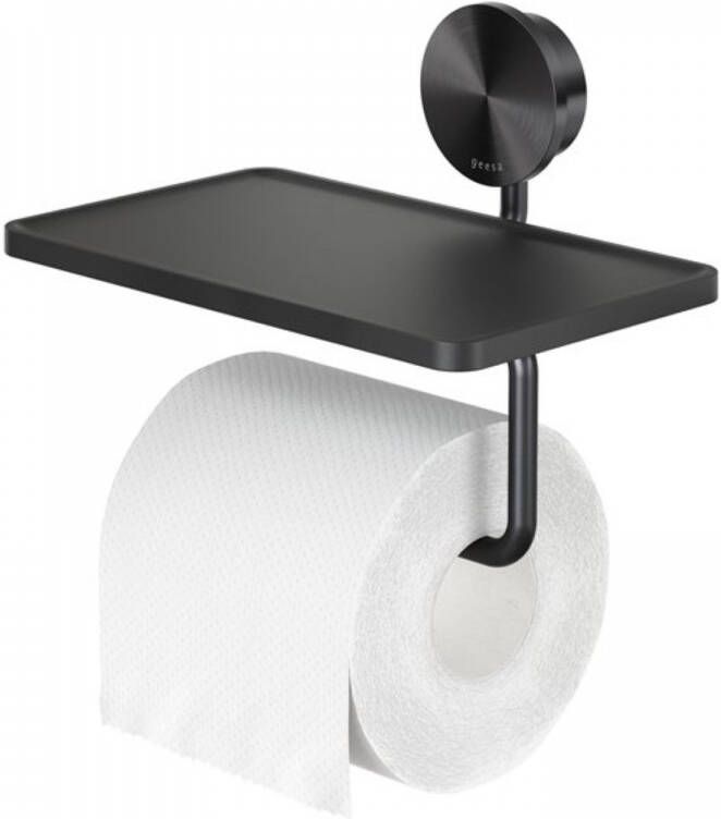 Geesa Opal toiletrolhouder met planchet 18 5x12 9x14 3cm geborsteld metaal zwart