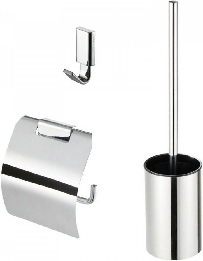 Geesa AIM Toiletaccessoireset Toiletborstel met houder Toiletrolhouder met klep Handdoekhaak Chroom 91840002115