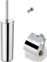 GEESA Nemox accessoire SET: toiletrolhouder met klep toiletborstelhouder wand closetborstel + extra borstel zwart haak chroom - Thumbnail 1