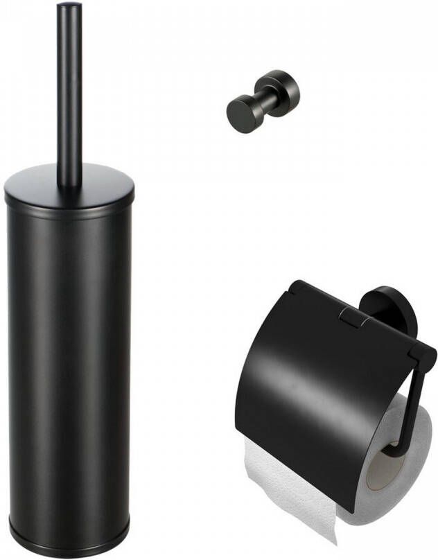 Geesa Nemox Toiletaccessoireset Toiletborstel met houder Toiletrolhouder met klep Handdoekhaak Zwart 91650006115