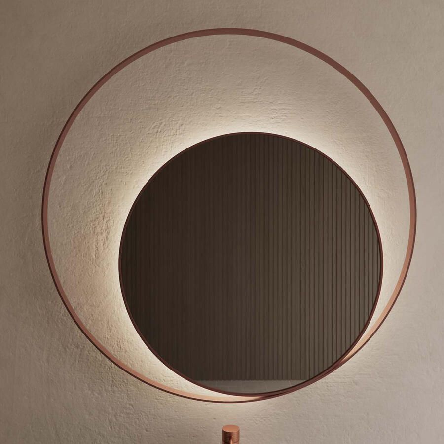 Gliss Design Spiegel Kosmos Koper Rosé Rond met Frame en Indirecte LED Verlichting 140 cm - Foto 2
