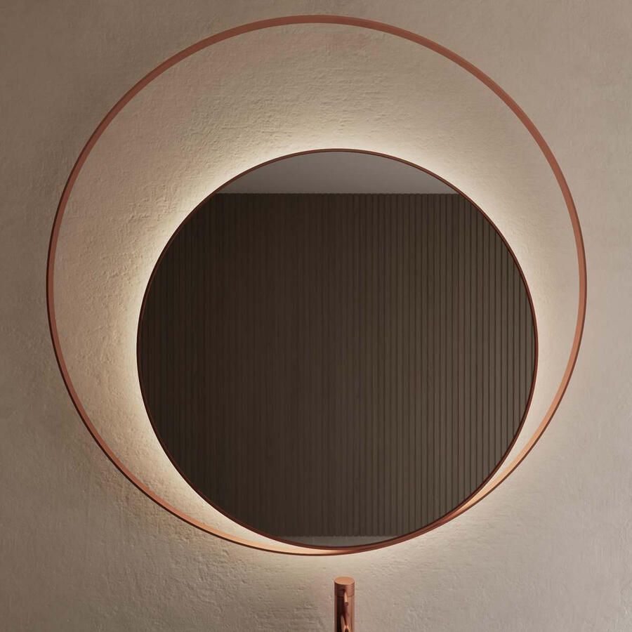 Gliss Design Spiegel Kosmos Koper Rosé Rond met Frame en Indirecte LED Verlichting 140 cm - Foto 2
