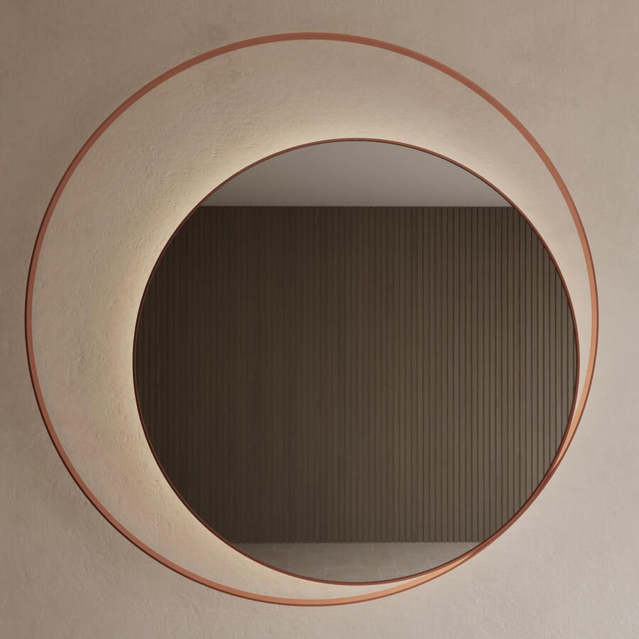 Gliss Design Spiegel Kosmos Koper Rosé Rond met Frame en Indirecte LED Verlichting 100 cm - Foto 3