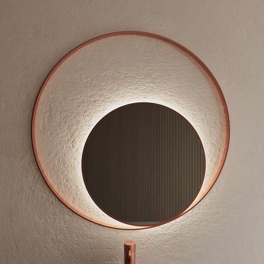 Gliss Design Spiegel Kosmos Koper Rosé Rond met Frame en Indirecte LED Verlichting 80 cm