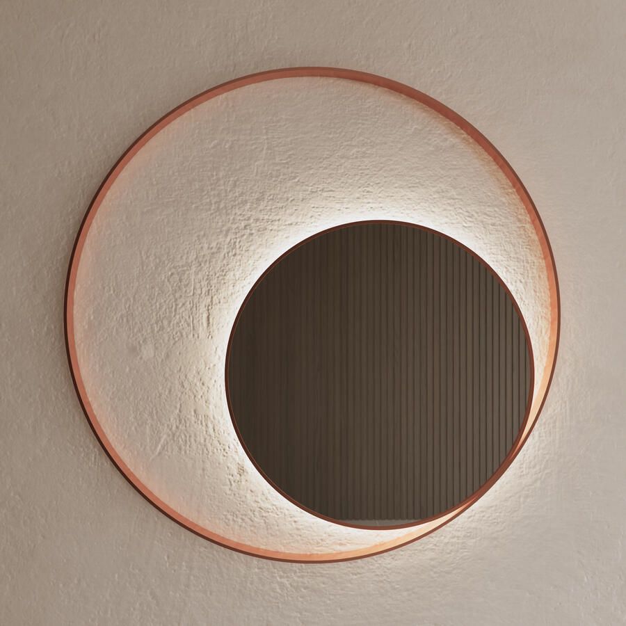 Gliss Design Spiegel Kosmos Koper Rosé Rond met Frame en Indirecte LED Verlichting 90 cm
