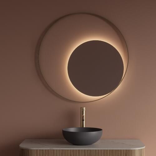 Gliss Design Spiegel Kosmos Mat Goud Rond met Frame en Indirecte LED Verlichting 90 cm